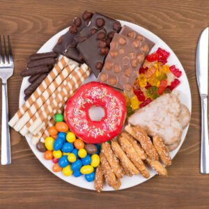 Different Types of Chocolates in a single plate on a wooden table